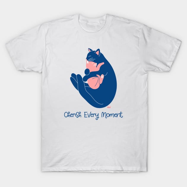 Cherish Every Moment | Cat Love (White) T-Shirt by Joabit Draws